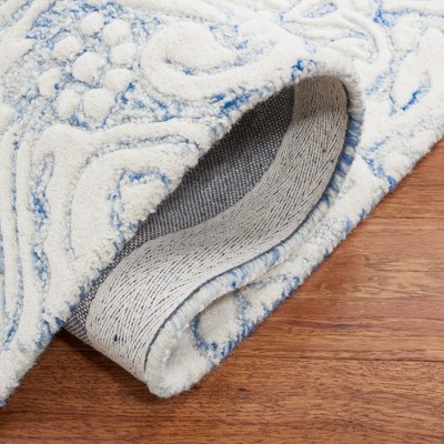 Elegant Square Hand-Tufted Blue Floral Wool Rug - 6' Dimension