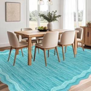 Washable Wavy Edge Area Rug, Non Slip Non Shedding Low Pile Floor Cover, Soft Accent Mat for Kitchen Bedroom Hallway Entryway Office - 1 of 4