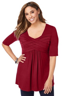 Jessica London Women's Plus Size Stretch Knit Pleated Tunic