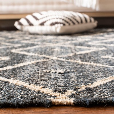 Bohemian Charcoal & Natural Cotton 7' Square Kilim Area Rug