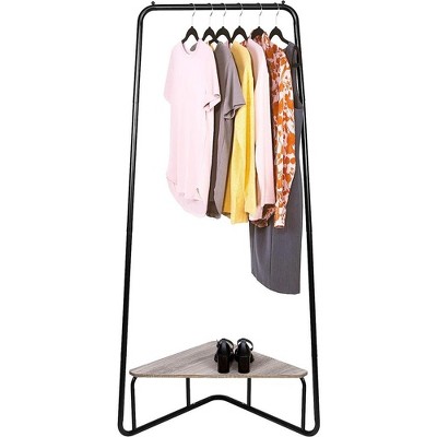 J&V TEXTILES Corner Garment Rack, White with Wood Grain Laminate Top