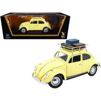 1967 Volkswagen Beetle with Roof Rack and Luggage Yellow 1/18 Diecast Model Car by Road Signature