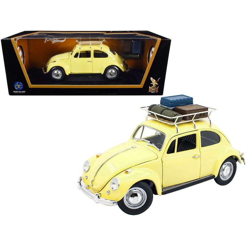 1967 Volkswagen Beetle with Roof Rack and Luggage Yellow 1/18 Diecast Model Car by Road Signature, 1 of 5