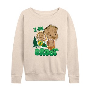 Women's - Marvel - Guardians of the Galaxy Groot Sticker Lightweight French Terry Wide Neck Long Sleeve Shirt - 1 of 4