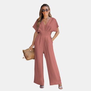 Women's Breezy Crinkled Chiffon Surplice Neckline Wide Leg Jumpsuit - Cupshe - 1 of 4