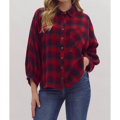 Women's Plaid Button Up Top - entro