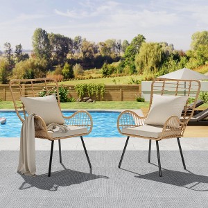 Outdoor Wicker Patio Set for 2, 2 Pieces Outdoor Rattan Chairs, All-Weather Wicker Furniture - 1 of 4