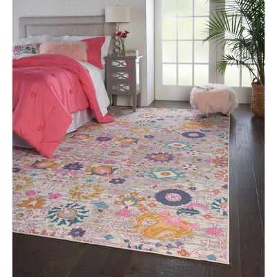 Silver Floral Bliss Reversible Synthetic Rug 6'7" x 9'6"