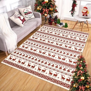 Christmas Area Rug, Washable Snowflake Holiday Accent Rug, Non Slip Low Pile Decorative Boho Carpet for Home - 1 of 4