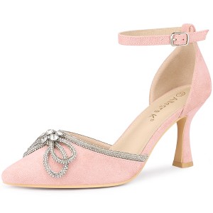 Allegra K Women's Rhinestones Bow Ankle Buckle Strap Stiletto Heel Pumps - 1 of 4