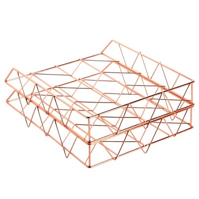 Rose Gold Stackable Metal Desk Organizer for Papers and Files
