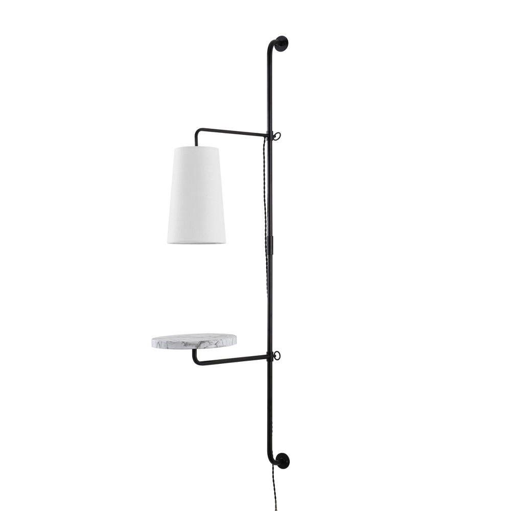Photos - Chandelier / Lamp 11.5" 1-Light Andre Contemporary Iron Plug-In with Adjustable White Marble Table LED Sconce Black - JONATHAN Y: UL Listed, C