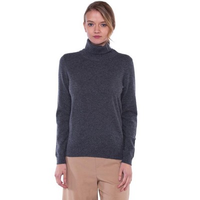 JENNIE LIU Women's 100% Pure Cashmere Long Sleeve Turtleneck Pullover Sweater
