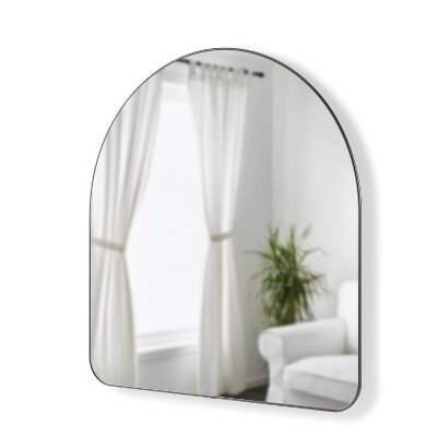 Metallic Titanium Arched Wall Mirror with Thin Rim