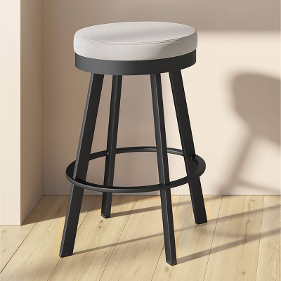 Swice Light Grey Polyester and Black Metal Swivel Counter Stool