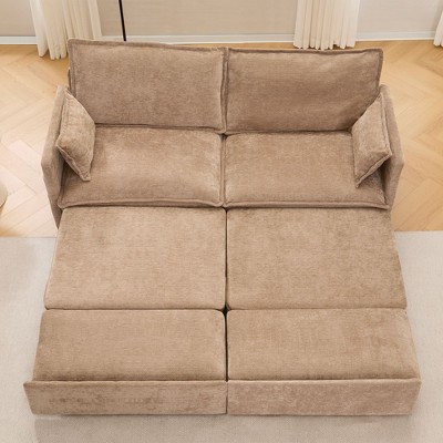 NicBex Convertible Pull Out Sofa Bed Loveseat Couch with Charging Ports & Side Storage,Chenille Fabric Sleeper Sofa for Living Room,Bedroom,Khaki73,6"
