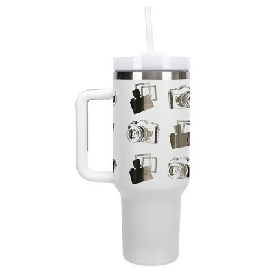 Elanze Designs Vintage Polaroid Camera Pattern 40 oz. Stainless Steel, Large Water Bottle Coffee Mug, Spill & Leak Resistant, Thermal Travel Tumbler