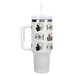 Elanze Designs Vintage Polaroid Camera Pattern 40 oz. Stainless Steel, Large Water Bottle Coffee Mug, Spill & Leak Resistant, Thermal Travel Tumbler - 1 of 1