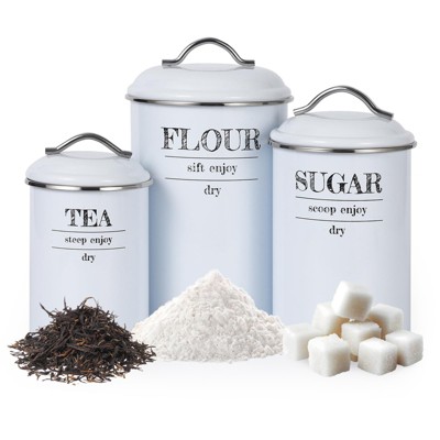 GustoWave Kitchen Canister Set of 3 with Airtight Lids, Farmhouse Food Storage Container Set for Cereal, Coffee, Flour and Sugar, White