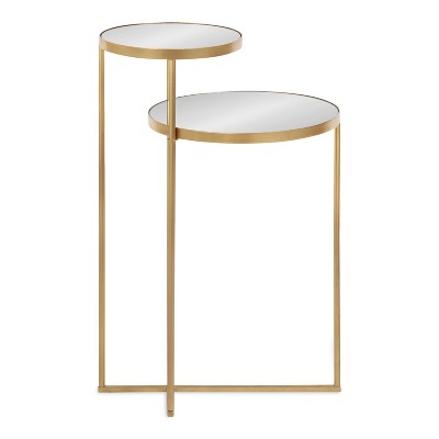 Gold Mirrored Round Metal Two-Tier Side Table