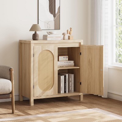 Garvee 31-Inch Small Sideboard Buffet Cabinet with Glass Doors and Adjustable Shelf – Modern Black Engineered Wood Storage Console