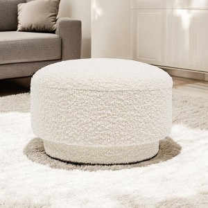 Alilang 15.00 inches Round Boucl e Upholstered Ottoman with Modern Textured Design-White - 1 of 4