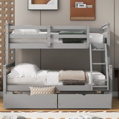 NicBex Twin Over Full Bunk Bed with Ladder and 2 Drawers,Loft Bed with Safety Guardrail for Bedroom,Convertible into 2 Platform Beds,White/Gray