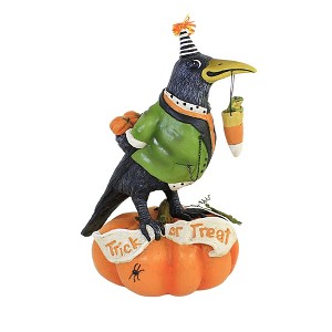 10.0 Inch Tricky Crow On Pumpkin Pumpkin Figurines - 1 of 3