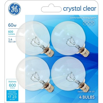 General Electric 60W 4pk G16 Incandescent Light Bulb White/Clear
