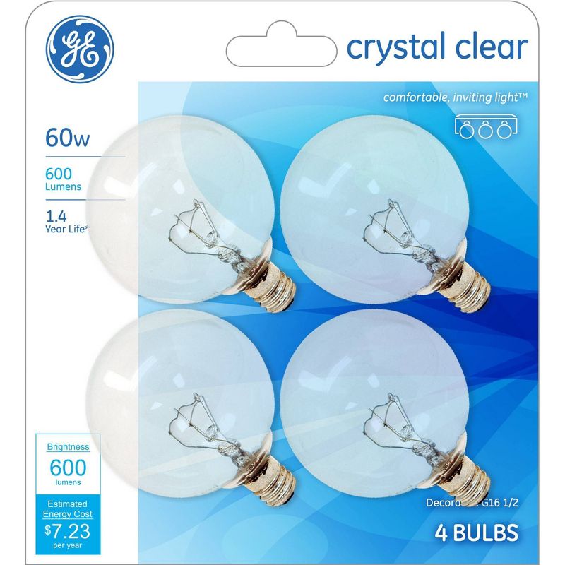 GE 60W 4pk G16 Incandescent Light Bulb White/Clear, 1 of 7