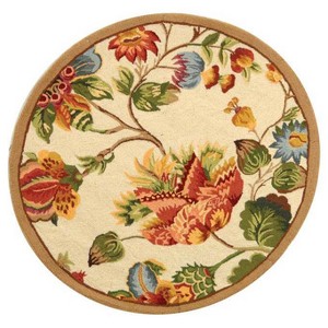 Ivory Floral Hooked Round Accent Rug 3