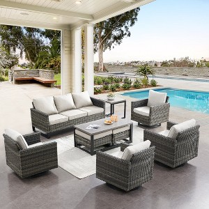 POCASSY 9 Pieces Patio Furniture Set, Outdoor Sofa Couch Patio Set with Swivel Chair and Coffee Table, Luxury Outdoor Conversation Set for Deck Garden - 1 of 4