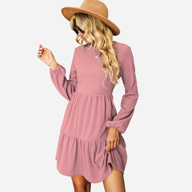 Women's Long Sleeve Ribbed Tiered Mini Dress - Cupshe, 1 of 7