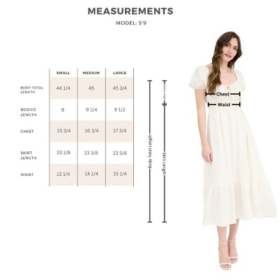 Женские платья August Sky Solid Front Tie Puff Sleeve Ruffle Hem Midi Dress, Ivory, Small — фото 5