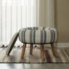 Fabulaxe Modern Striped Round Fabric Ottoman with Inner Storage, White and Blue - 3 of 4