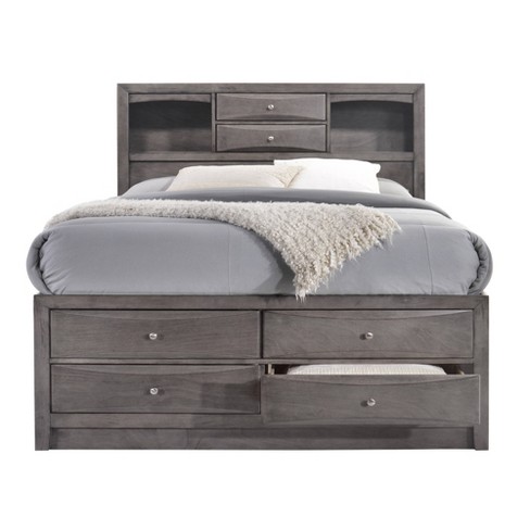 King Madison Storage Bed Gray Picket, King Storage Bed Frame With Headboard