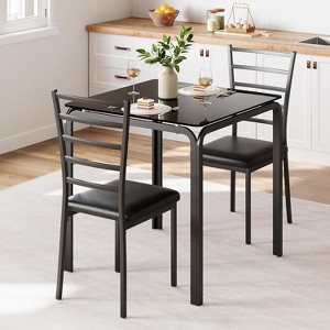 Compact three-piece double dining table and chair set, space-saving dining table with upholstered chairs for small spaces, breakfast nooks - 1 of 4