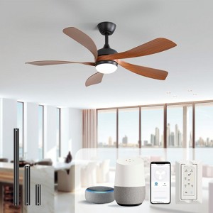 52 Inch Smart Ceiling Fan With Lights and Remote High CFM Reversible DC Bedroom Ceiling Fan 6 Wind Speeds Dimmable LED 5 Carved ABS Blades - 1 of 4