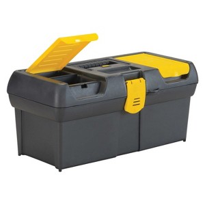 Stanley Tools 16-In. Portable Plastic Tool Box with 2 Lid Organizers, 016011R in Black - 1 of 4