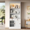 83.4" Mid-Century Bookshelf with LED Lighting Storage Bookcase with 2 Glass Doors and 1 Drawer,Living Room,Home Office - 2 of 4