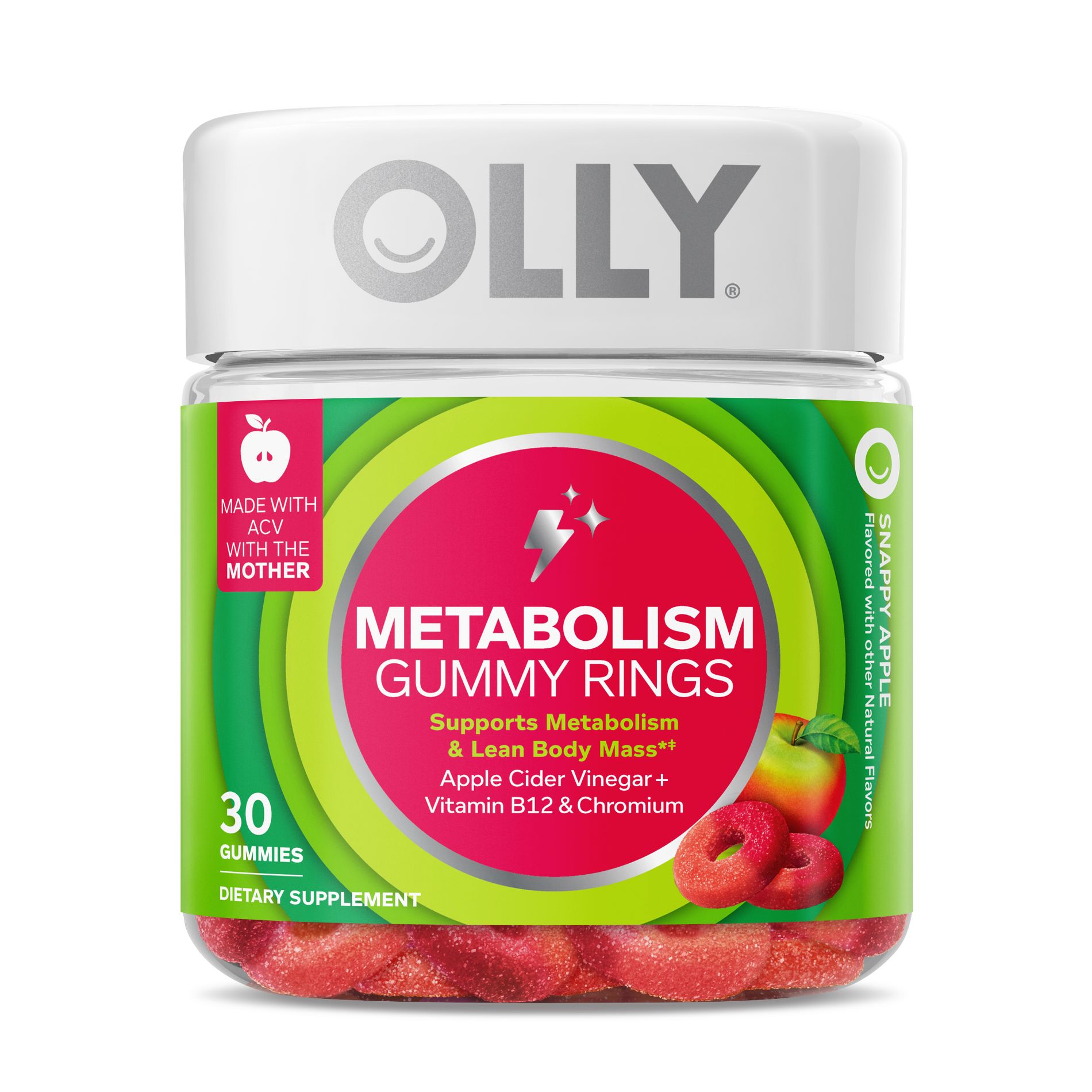 OLLY Metabolism Gummy Rings with Apple Cider Vinegar, Vitamin B12 & Chromium - Apple - 30ct