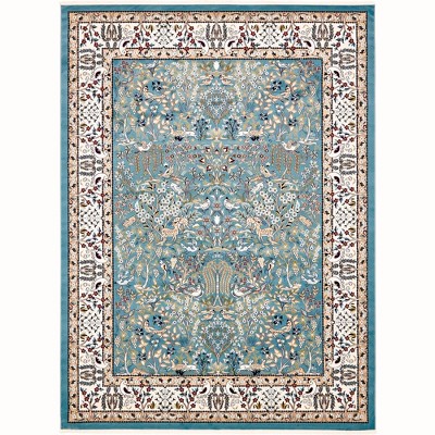 Narenj Blue and Beige Floral Synthetic 10' x 13' Area Rug