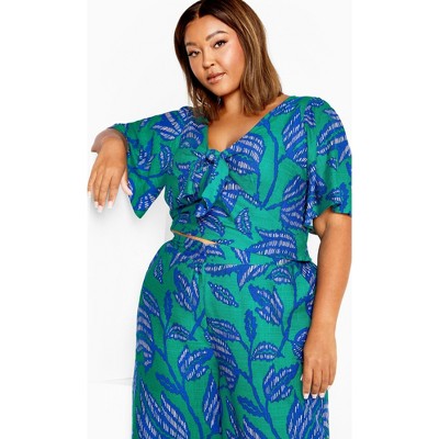Women's Plus Size Escapism Print Top - aqua | CITY CHIC