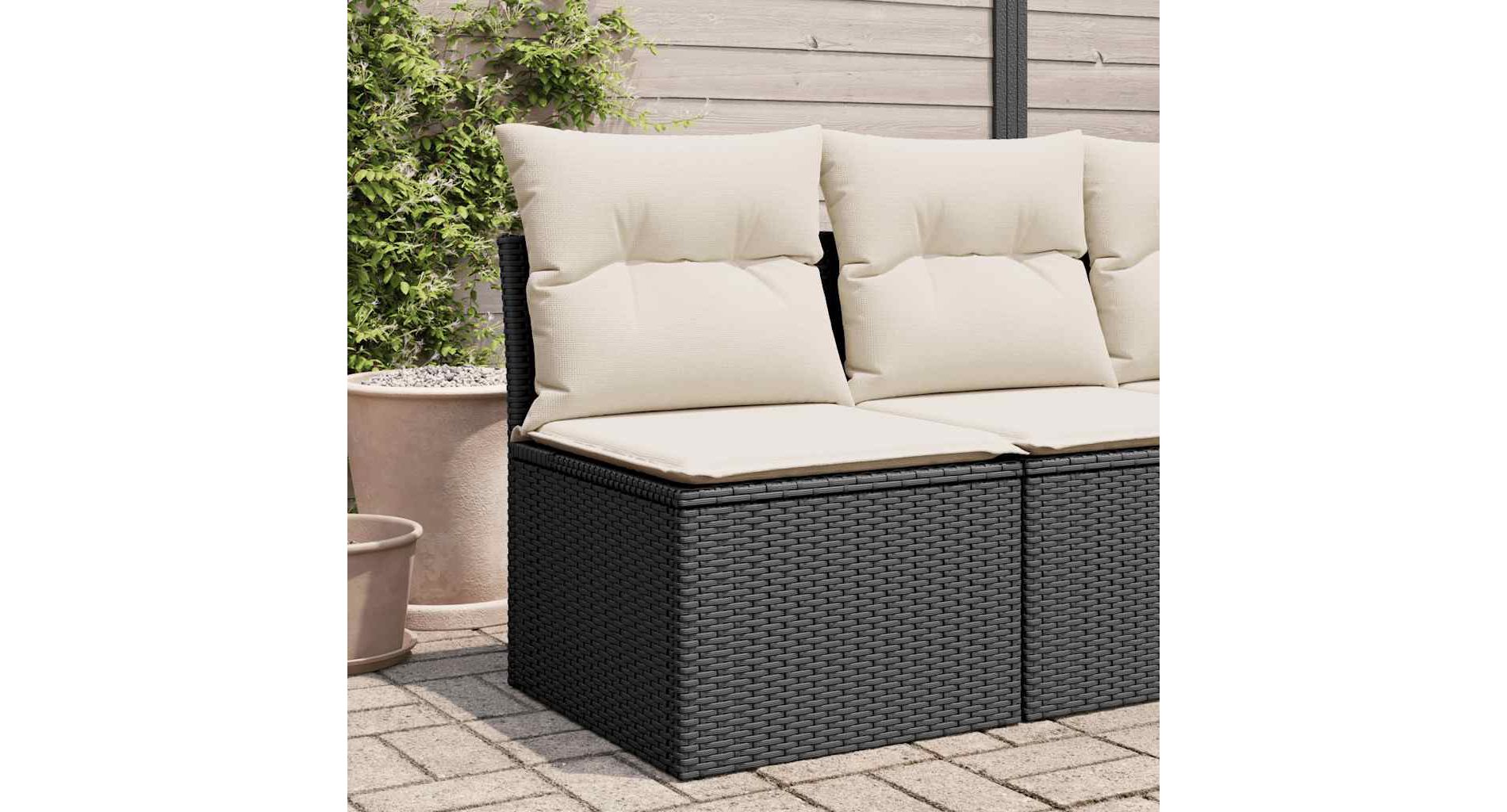 vidaXL Patio Chair Armless with Cushions Black Poly Rattan