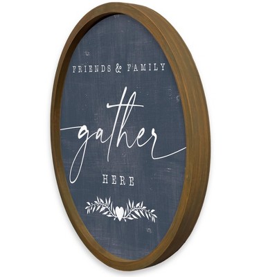 Friends and Family Gather Here Round Brown Framed Print