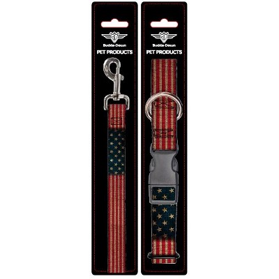 American Flag - Buckle-Down Dog Leash & Collar Set - S