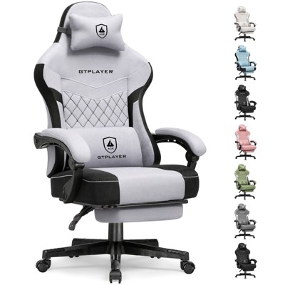 GTPLAYER Gaming Chair with Footrest, Premium Breathable Fabric, Waist Support, Linkage Armrest