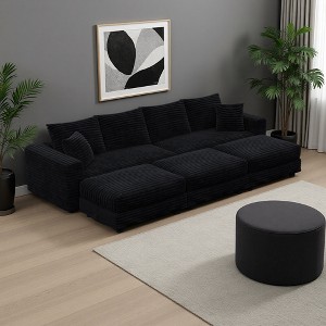 102.4" Plush Corduroy Convertible Sectional Sofa, 3 Ottomans, Deep Seat - 1 of 4