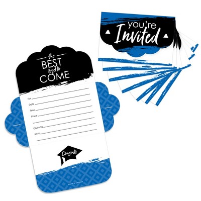 Big Dot of Happiness Blue Grad - Best is Yet to Come - Fill-In Cards - Royal Blue Graduation Party Fold and Send Invitations - Set of 8