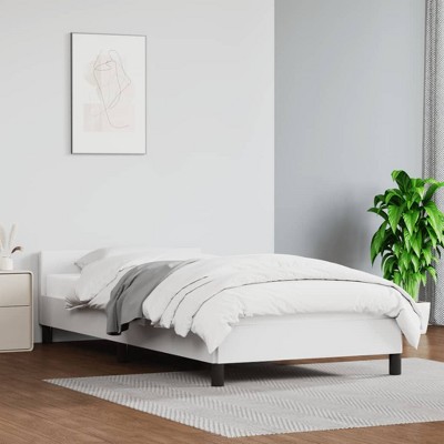 vidaXL Bed Frame with Headboard White 39.4 in.x79.9 in. Twin XL Faux Leather